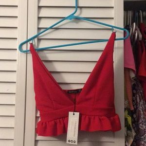 Red Crop Ruffle Top